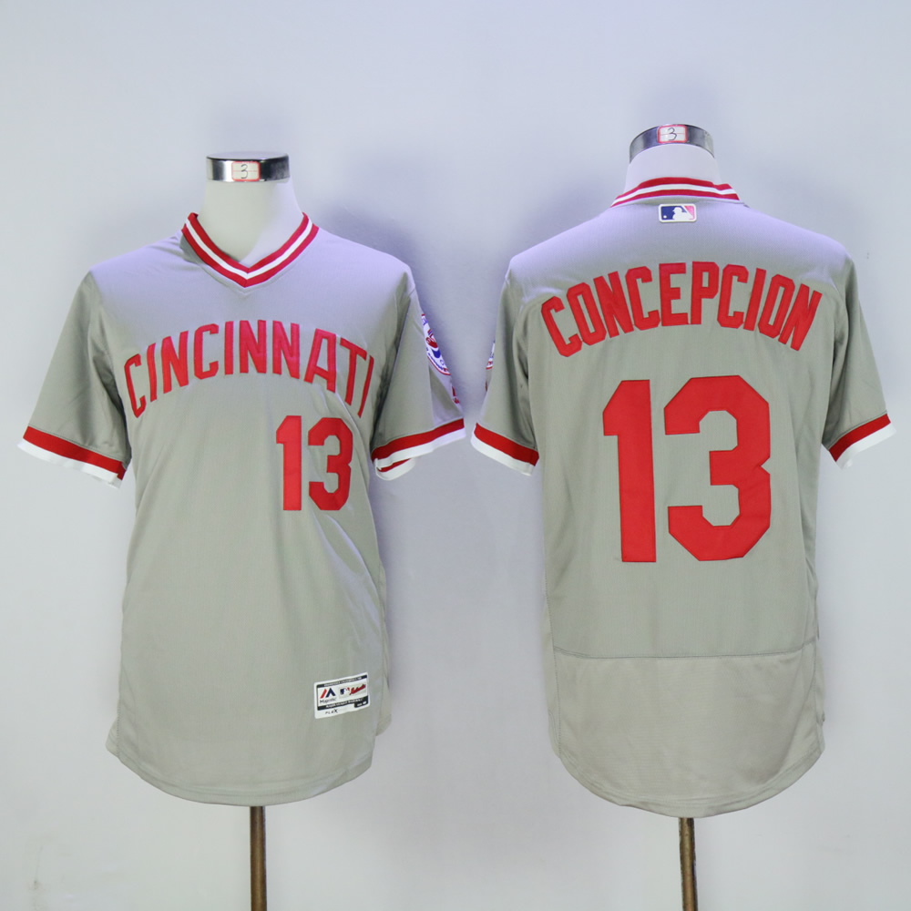 Men MLB Cincinnati Reds 13 Concepcion grey Throwback 1976 jerseys